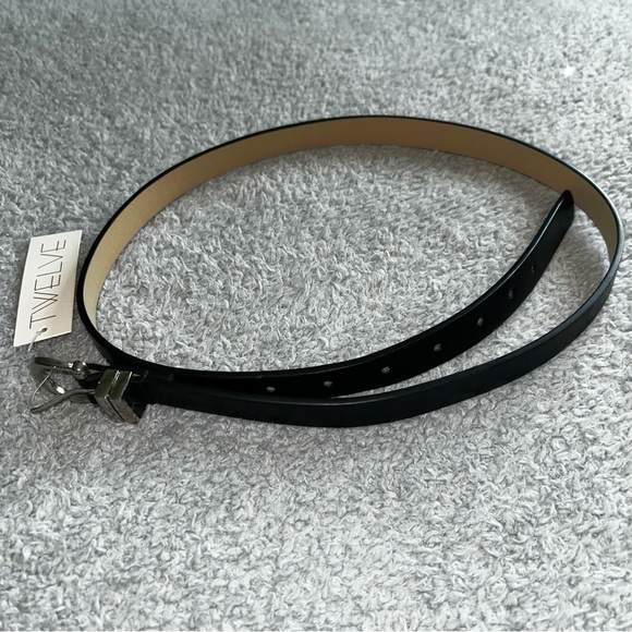 S-Twelve Black Leather Belt Sleek Minimalist Design - Picture 1 of 3